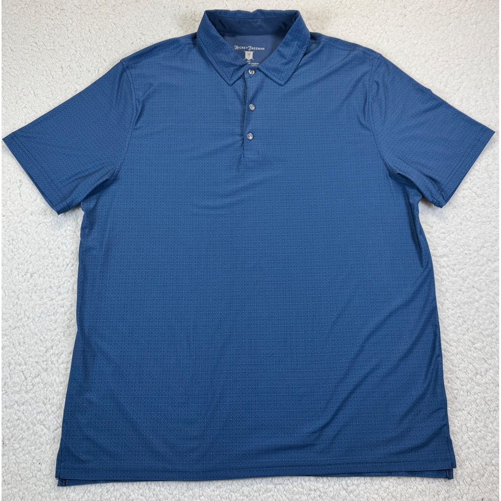 Hickey Freeman Golf‎ Mens XL Blue Geometric Micro Print Performance Polo Shirt